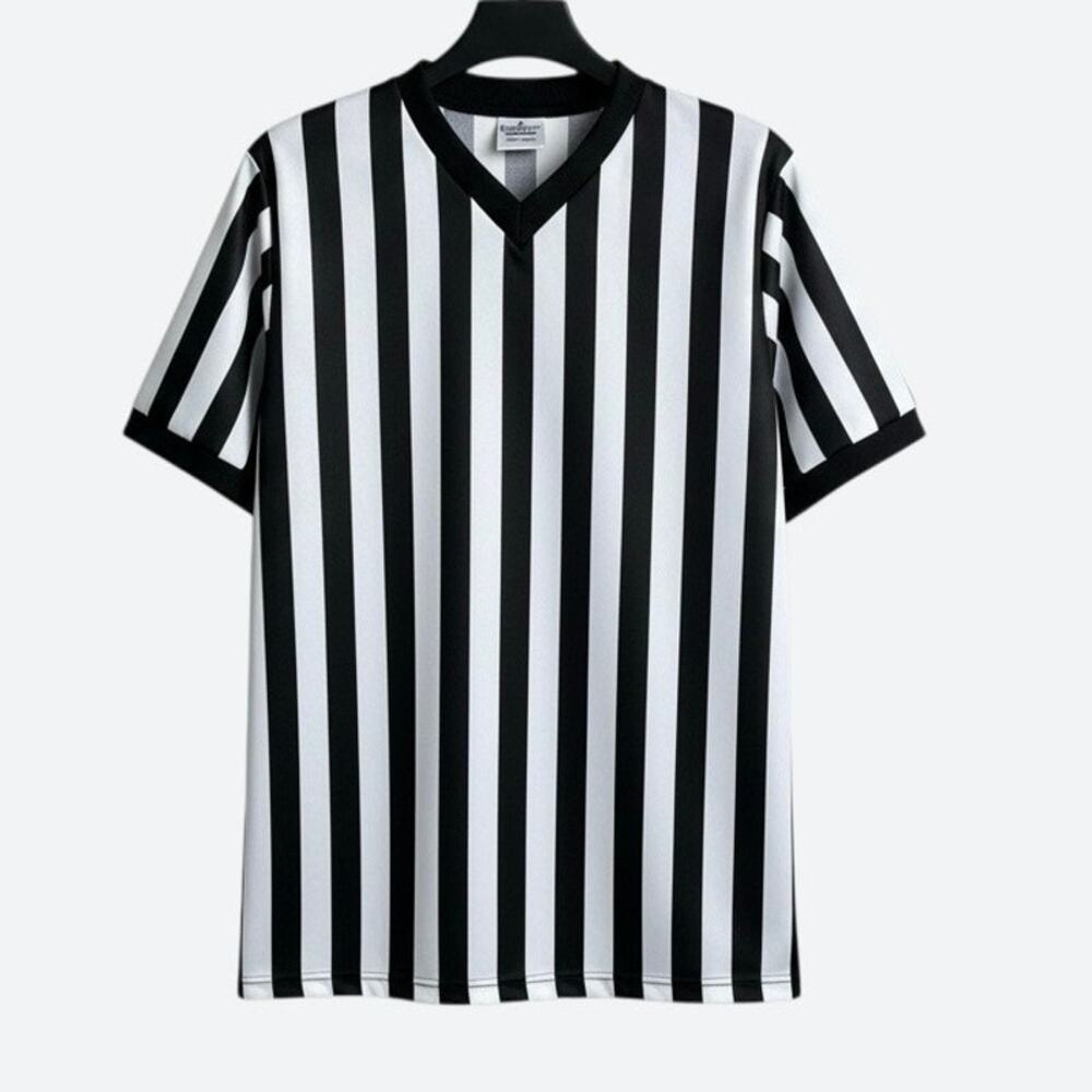 BSN Sports Black & White Striped Unisex Short Sleeve Referee V-Neck Shirt